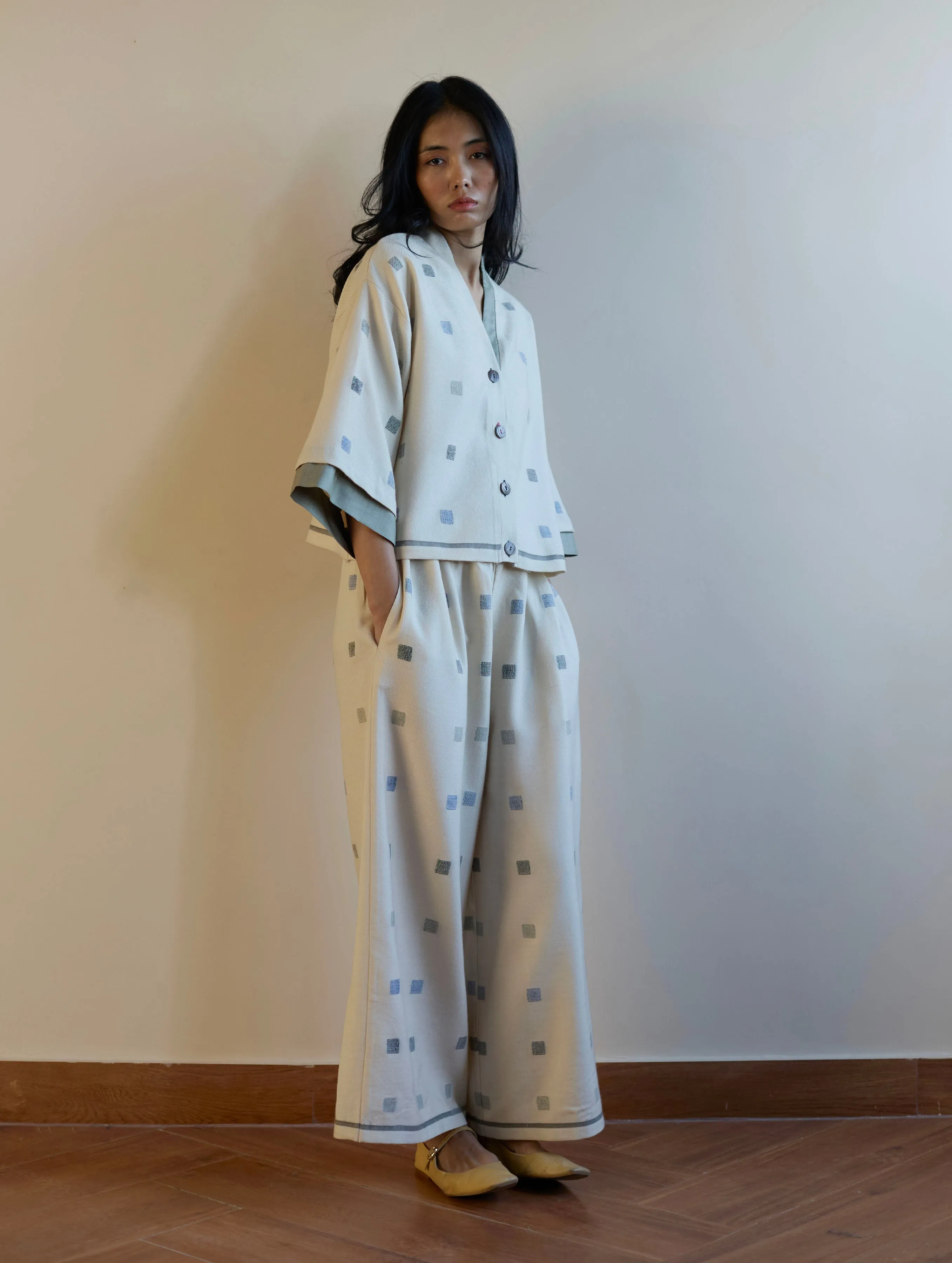Haifa Jamdani Wool Jacket - Ivory