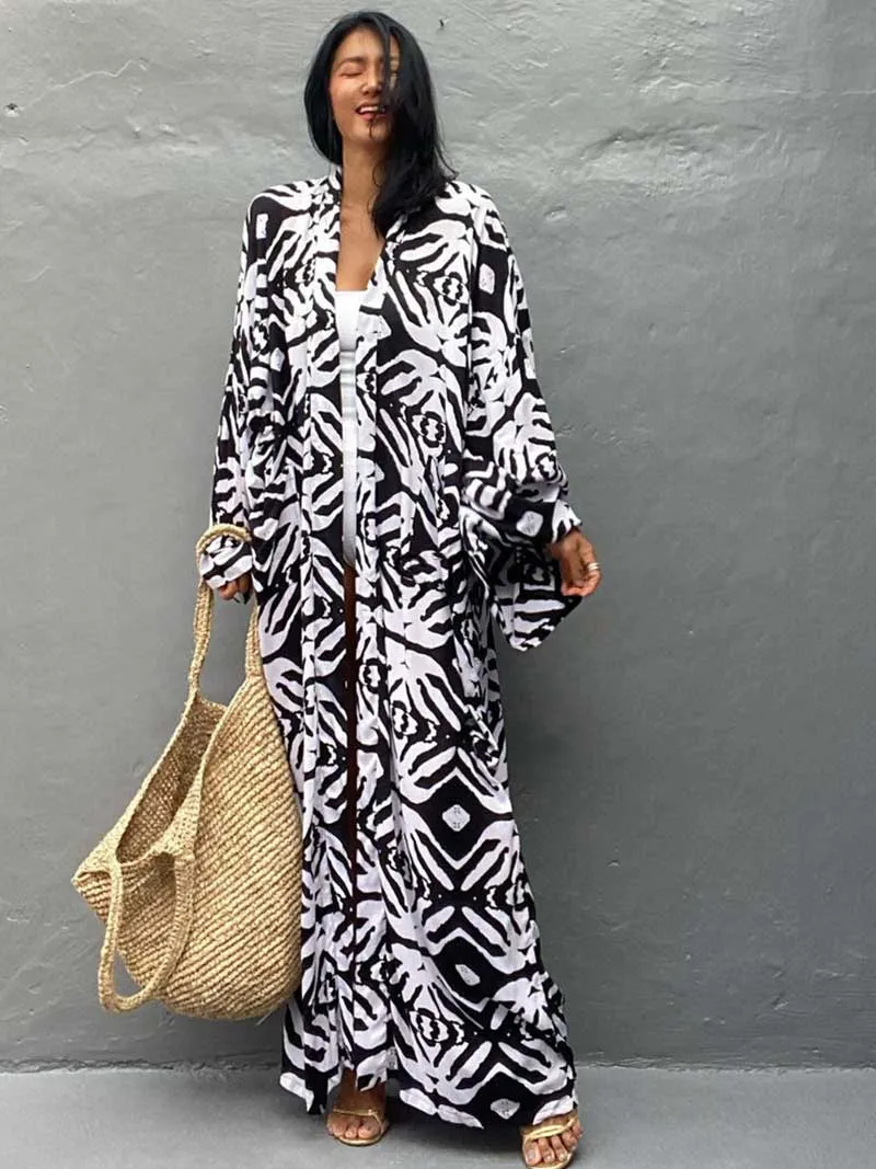 Printed Different Colors Rayon Long Length Gown Kimono Duster Robe