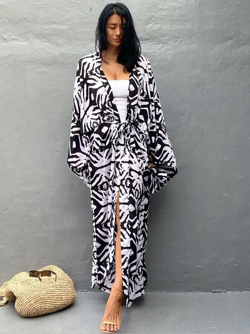 Printed Different Colors Rayon Long Length Gown Kimono Duster Robe