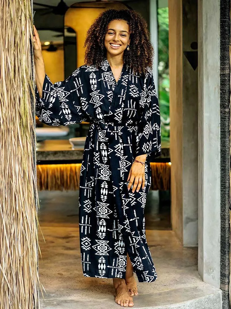 Printed Different Colors Rayon Long Length Gown Kimono Duster Robe