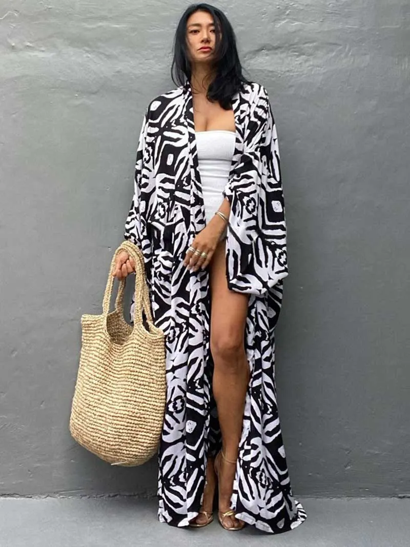 Printed Different Colors Rayon Long Length Gown Kimono Duster Robe