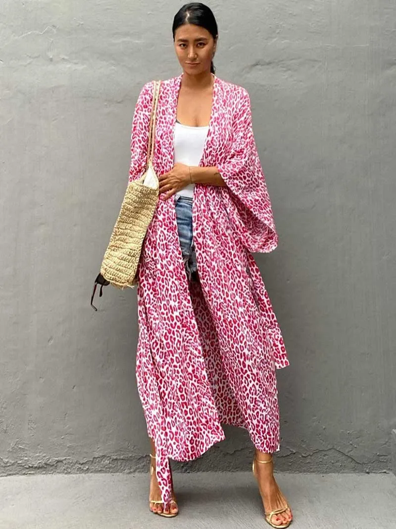 Printed Different Colors Rayon Long Length Gown Kimono Duster Robe