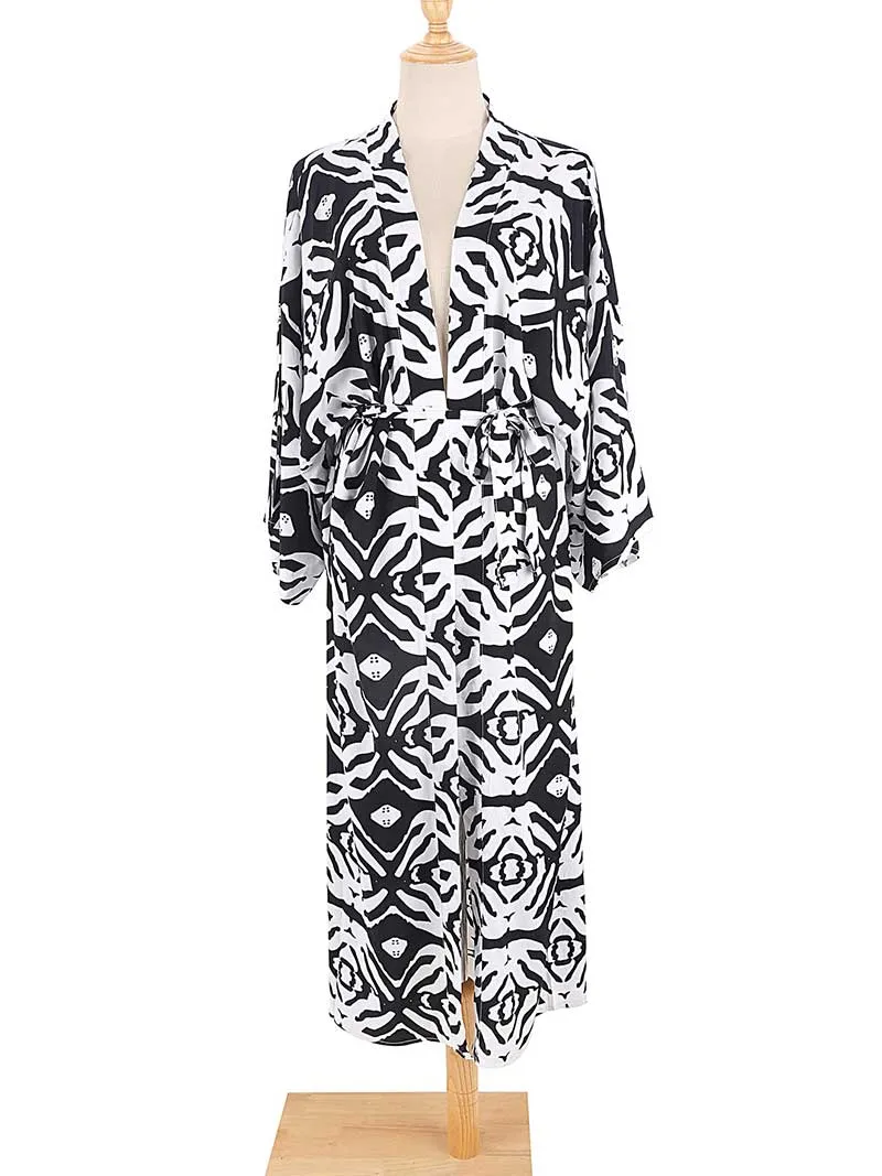 Printed Different Colors Rayon Long Length Gown Kimono Duster Robe