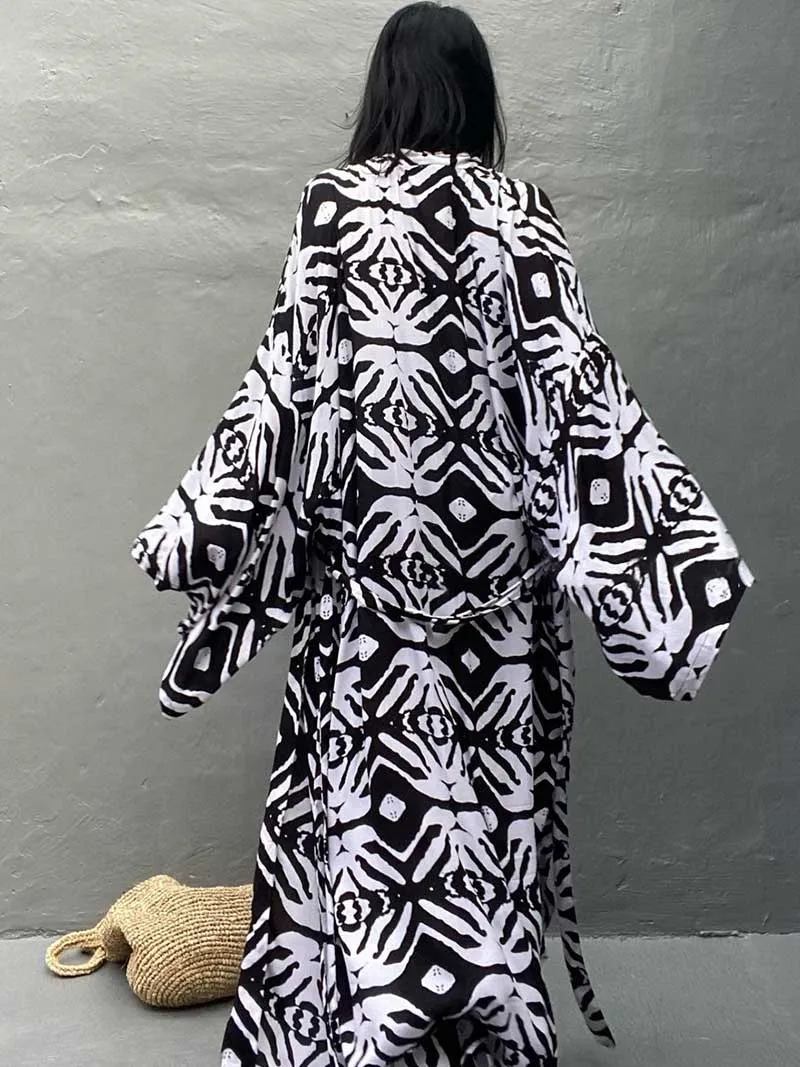 Printed Different Colors Rayon Long Length Gown Kimono Duster Robe
