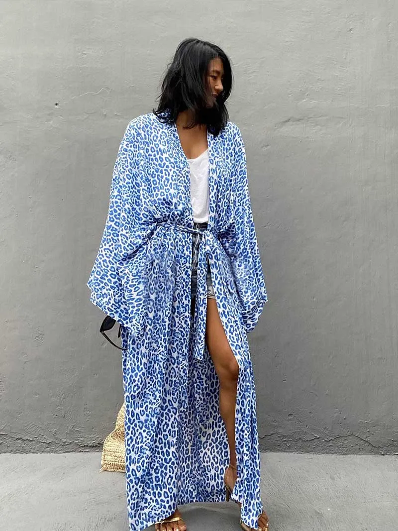 Printed Different Colors Rayon Long Length Gown Kimono Duster Robe