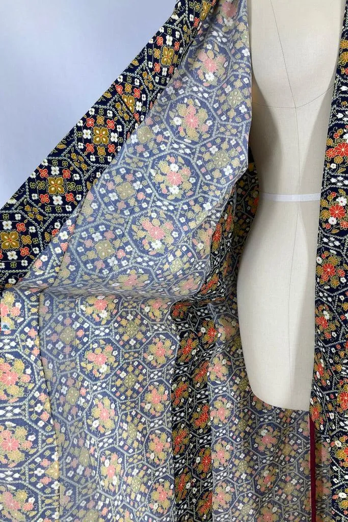 Vintage Navy Blue Retro 80s Kimono