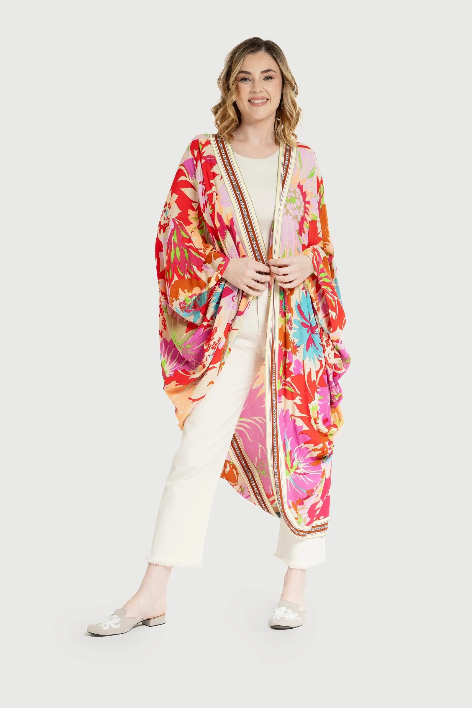 Wing Sleeve Floral Kimono